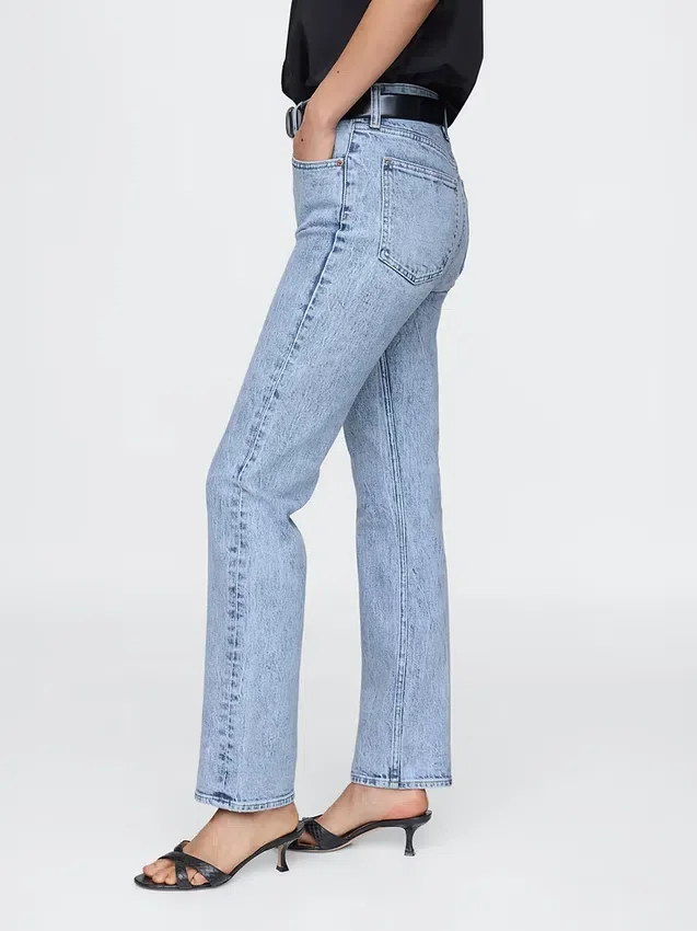 Jeans slim a gamba dritta a vita alta in stile anni ’90