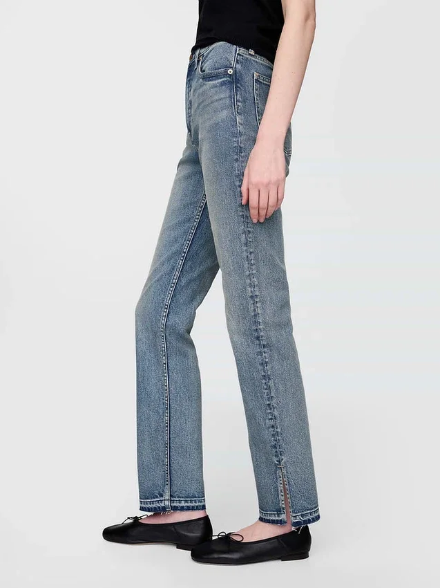 Jeans slim a gamba dritta a vita alta in stile anni ’90