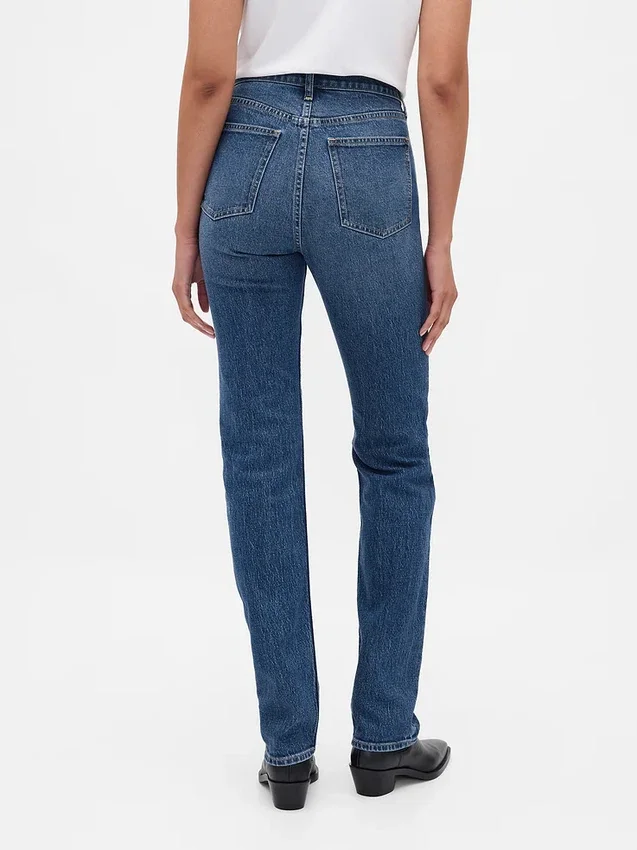 Jeans slim a gamba dritta a vita alta in stile anni ’90