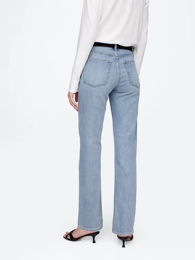 Jeans slim a gamba dritta a vita alta in stile anni ’90