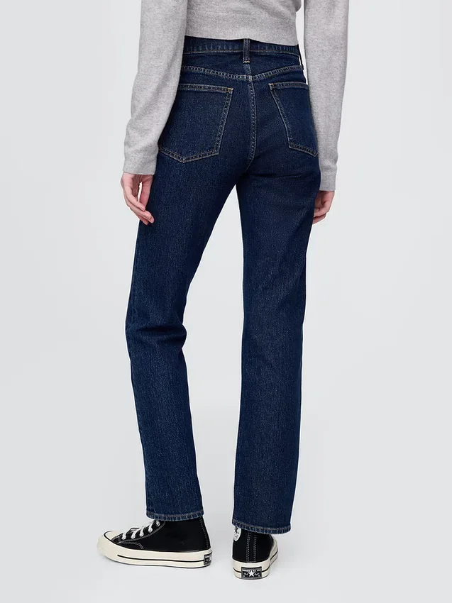 Jeans slim a gamba dritta a vita alta in stile anni ’90