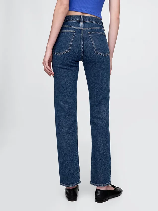 Jeans slim a gamba dritta a vita alta in stile anni ’90
