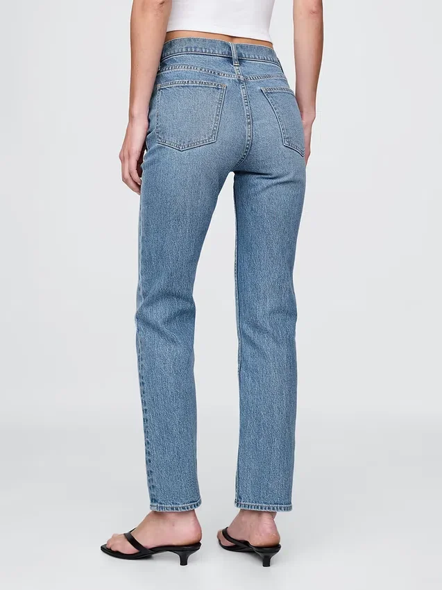 Jeans slim a gamba dritta a vita alta in stile anni ’90
