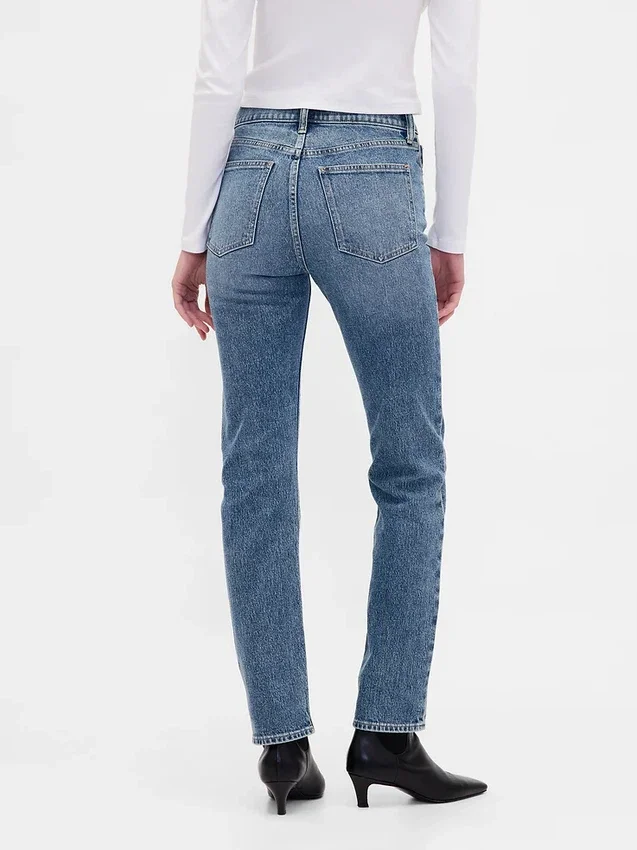 Jeans slim a gamba dritta a vita alta in stile anni ’90