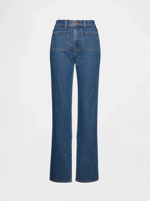 Jeans slim a gamba dritta a vita alta in stile anni ’90