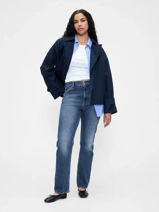 Jeans slim a gamba dritta a vita alta in stile anni ’90