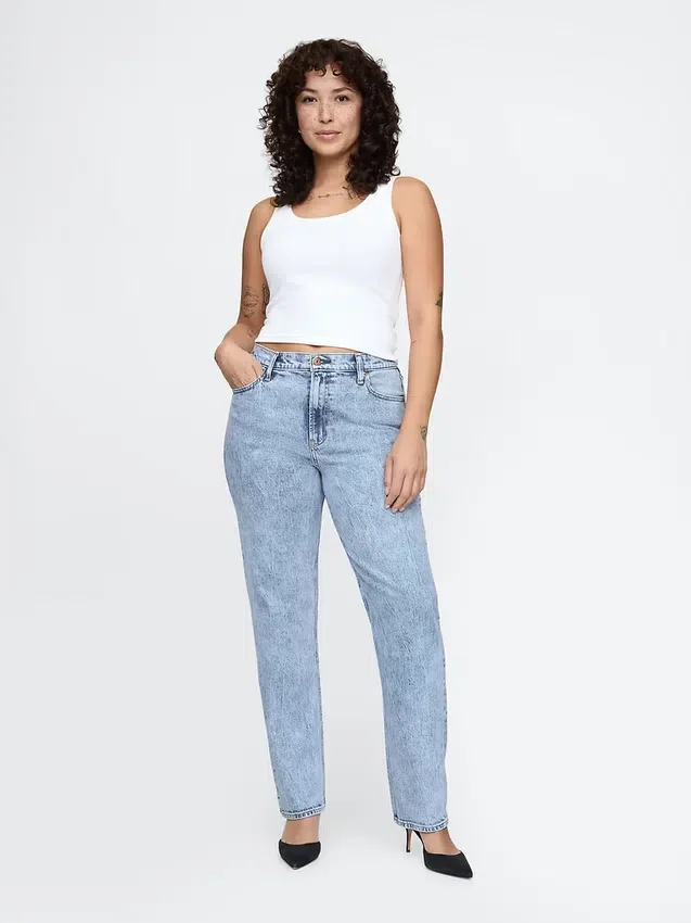 Jeans slim a gamba dritta a vita alta in stile anni ’90