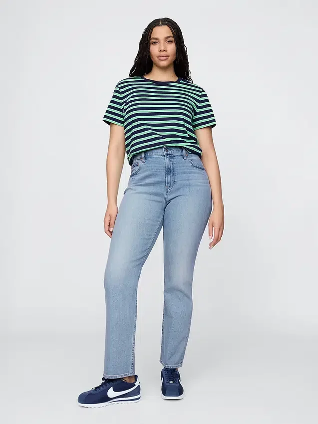 Jeans slim a gamba dritta a vita alta in stile anni ’90