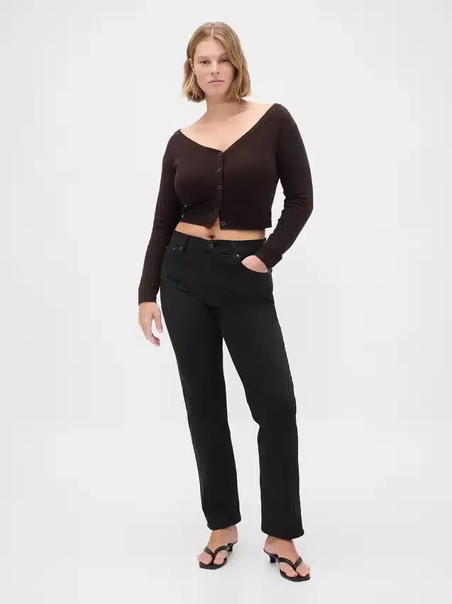 Jeans slim a gamba dritta a vita alta in stile anni ’90