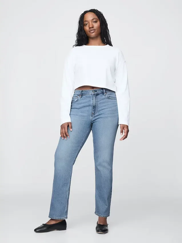 Jeans slim a gamba dritta a vita alta in stile anni ’90
