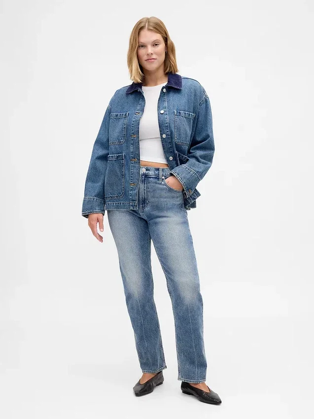 Jeans slim a gamba dritta a vita alta in stile anni ’90
