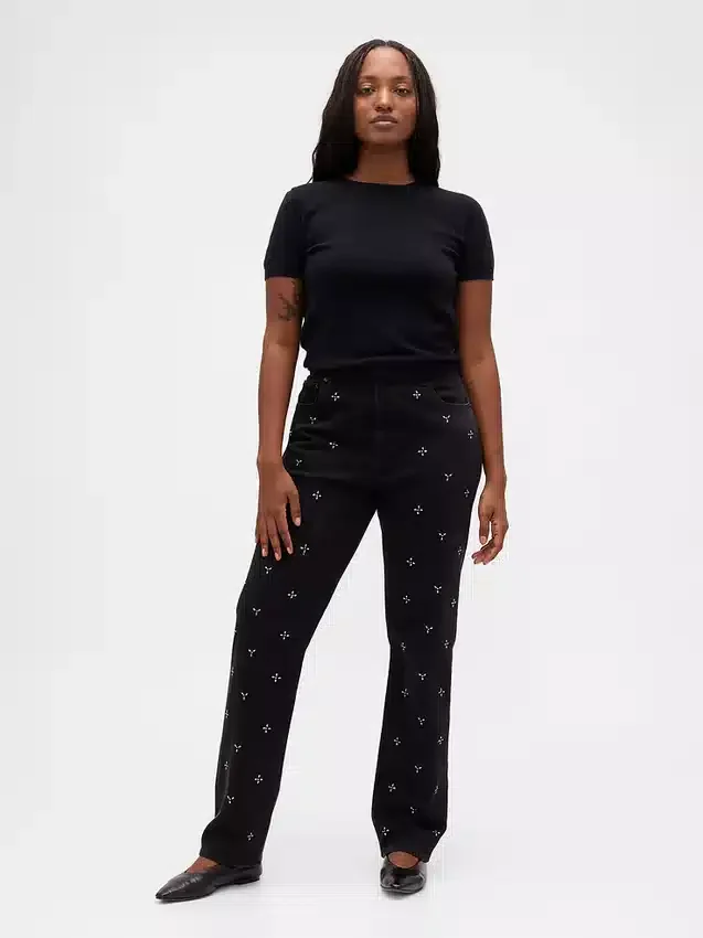 Jeans slim a gamba dritta a vita alta in stile anni ’90