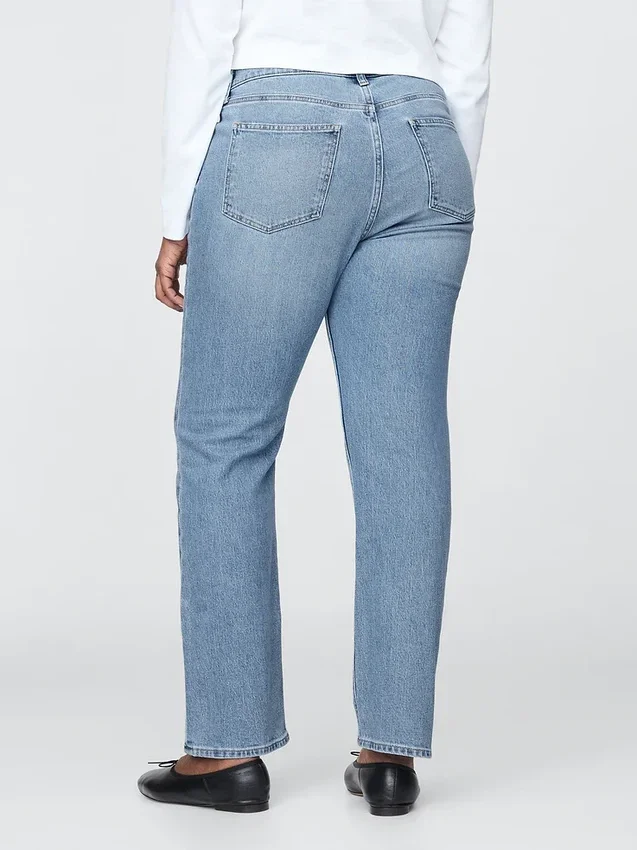 Jeans slim a gamba dritta a vita alta in stile anni ’90