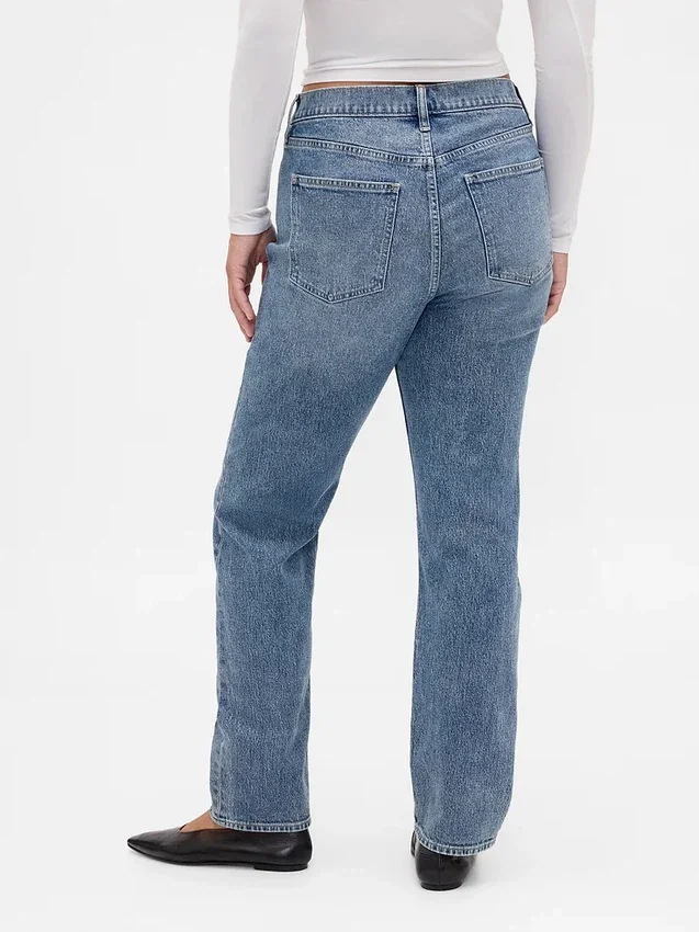 Jeans slim a gamba dritta a vita alta in stile anni ’90