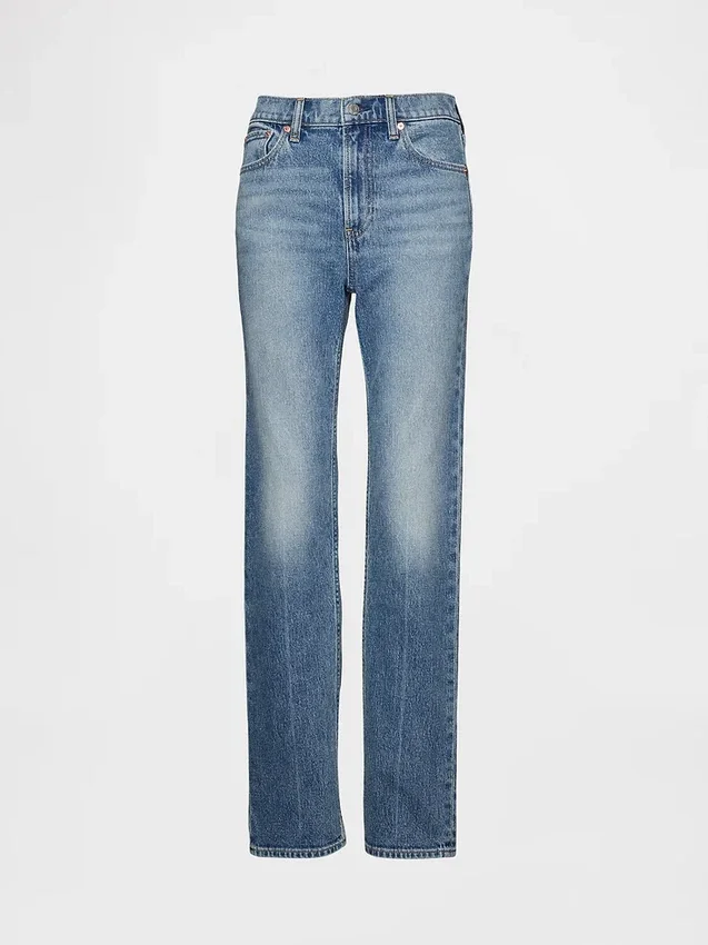 Jeans slim a gamba dritta a vita alta in stile anni ’90
