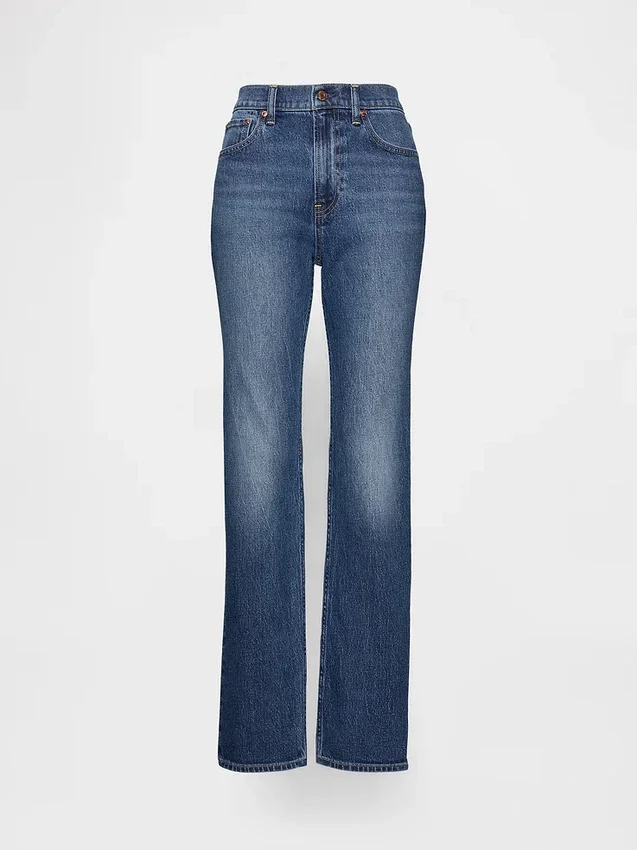 Jeans slim a gamba dritta a vita alta in stile anni ’90