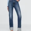 Jeans slim dritti a vita alta con risvolto in stile anni '90