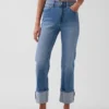 Jeans slim dritti a vita alta con risvolto in stile anni '90