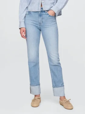 Jeans slim dritti a vita alta con risvolto in stile anni ’90