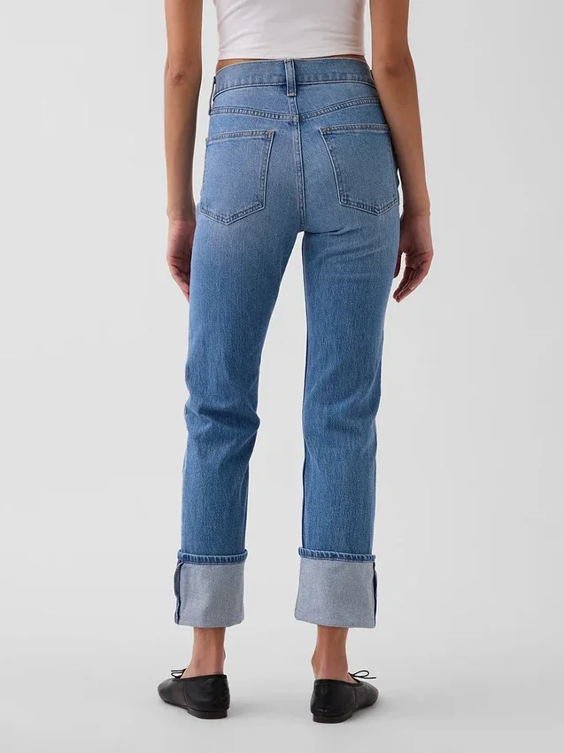 Jeans slim dritti a vita alta con risvolto in stile anni '90