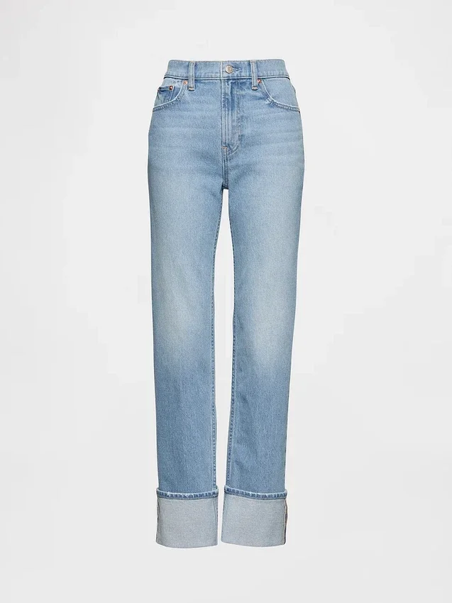 Jeans slim dritti a vita alta con risvolto in stile anni '90