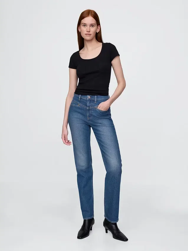 Jeans slim dritti a vita alta in stile western anni ’90