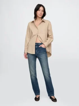 Jeans slim dritti anni ’90 a vita alta con cintura