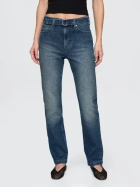 Jeans slim dritti anni ’90 a vita alta con cintura
