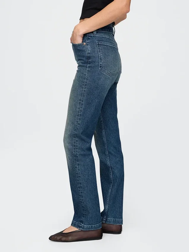 Jeans slim dritti anni ’90 a vita alta con cintura