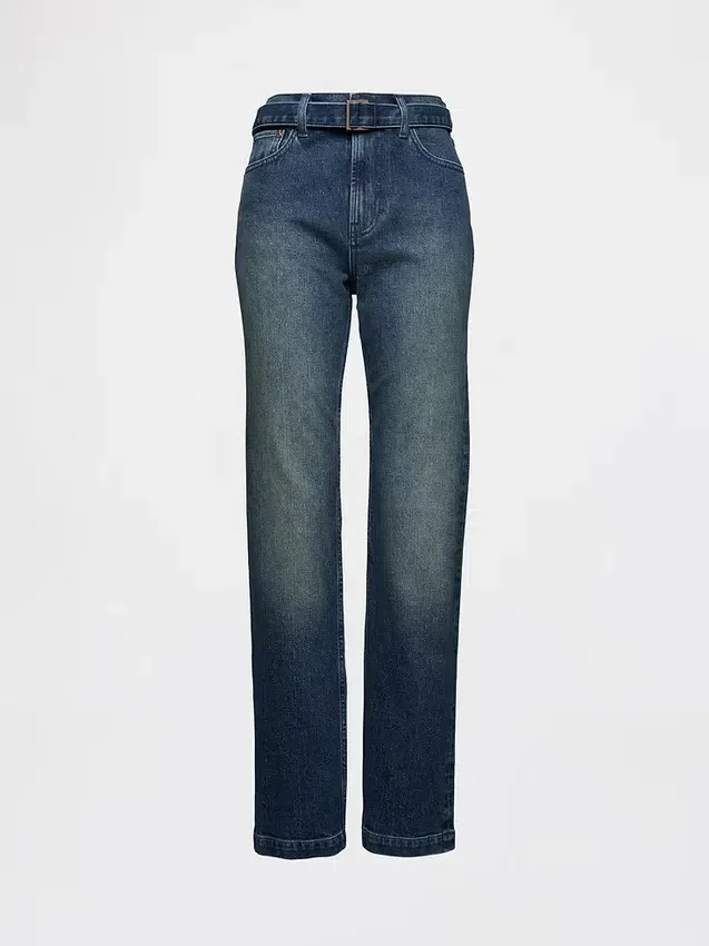 Jeans slim dritti anni ’90 a vita alta con cintura