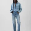 Jeans slim dritti anni ’90 a vita alta con cuciture intrecciate