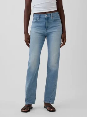 Jeans slim dritti anni ’90 a vita alta con cuciture intrecciate