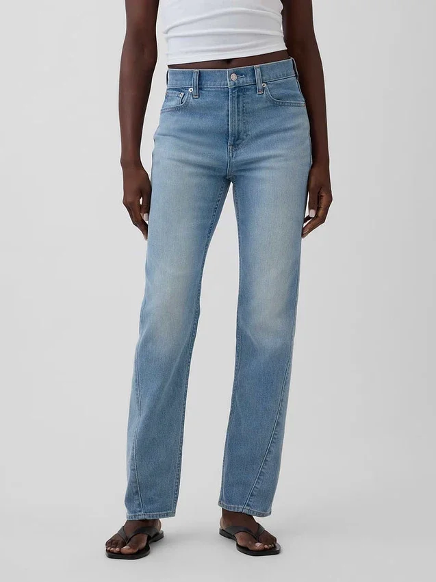 Jeans slim dritti anni ’90 a vita alta con cuciture intrecciate