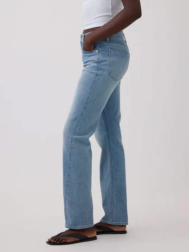 Jeans slim dritti anni ’90 a vita alta con cuciture intrecciate