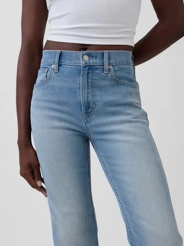 Jeans slim dritti anni ’90 a vita alta con cuciture intrecciate
