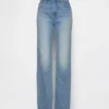 Jeans slim dritti anni ’90 a vita alta con cuciture intrecciate