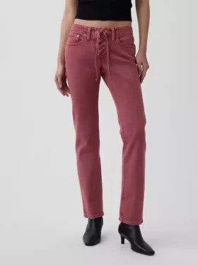 Jeans slim dritti con allacciatura in vita bassa in stile anni ’90