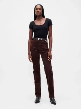Jeans slim dritti in velluto a coste a vita alta stile anni '90