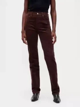 Jeans slim dritti in velluto a coste a vita alta stile anni ’90