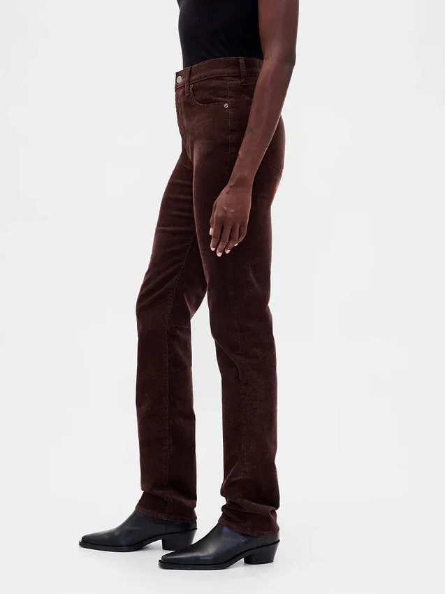 Jeans slim dritti in velluto a coste a vita alta stile anni '90