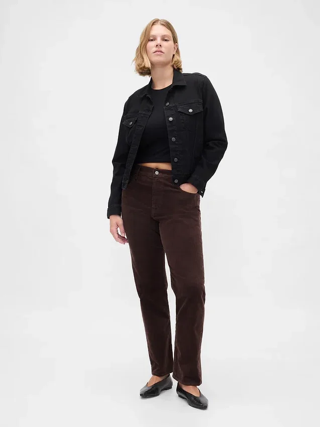 Jeans slim dritti in velluto a coste a vita alta stile anni '90