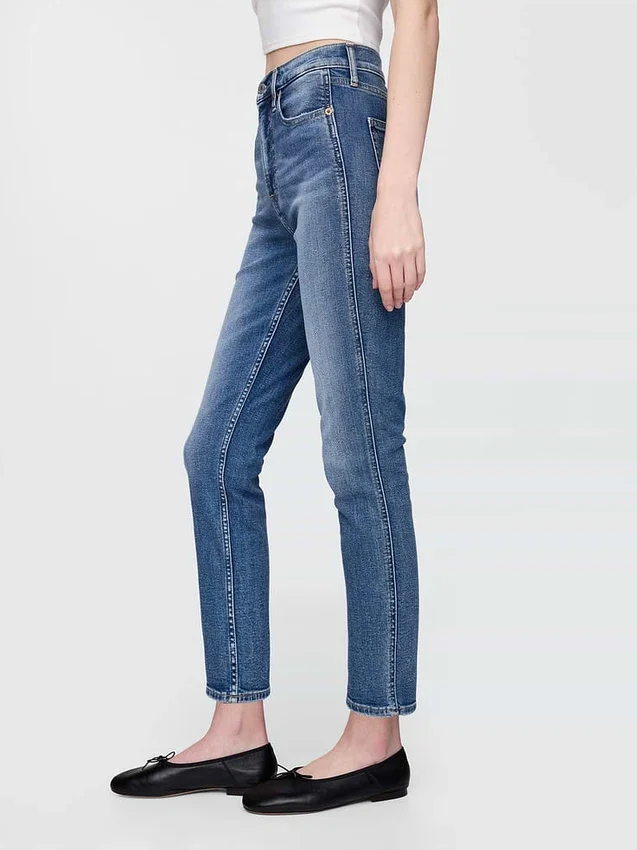 Jeans slim vintage a vita alta