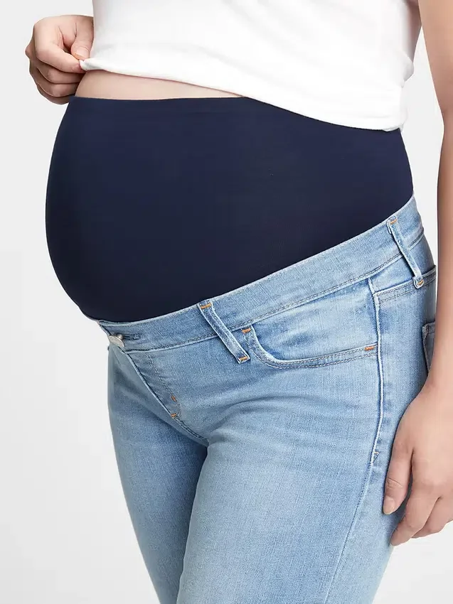Leggings jeans premaman a pannello intero con effetto consumato