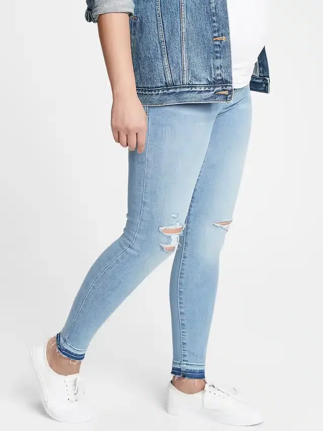 Leggings jeans premaman a pannello intero con effetto consumato