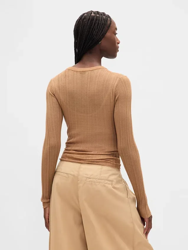 Maglia Henley a coste trasparente