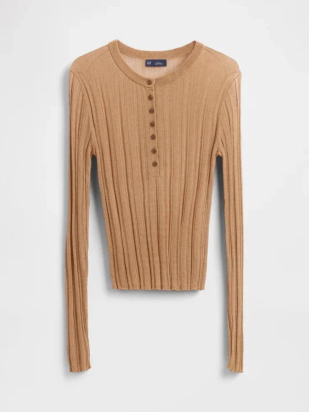 Maglia Henley a coste trasparente