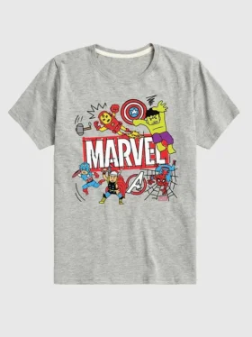 Maglietta a maniche corte con grafica "Marvel Avengers Doodle" per bambini piccoli in pantaloncini