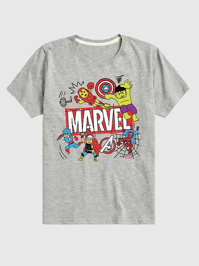 Maglietta a maniche corte con grafica "Marvel Avengers Doodle" per bambini piccoli in pantaloncini