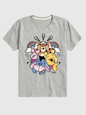 Maglietta a maniche corte con grafica “Winnie the Pooh e i suoi amici – Arcobaleno e stelle” per bambini piccoli in pantaloncini