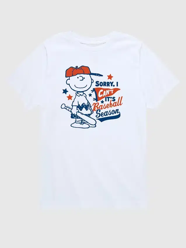 Maglietta a maniche corte da baseball per bambini "Charlie Brown - Sorry I Can't" della linea Peanuts